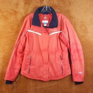 COLUMBIA Womens Jacket Large Red Zip Up VELOCA Insulated Ski Thumbhole Omni Heat